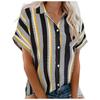 Women Casual Stripe Print V-neck Pocket Short  Sleeve Tops Blouse T-shirt