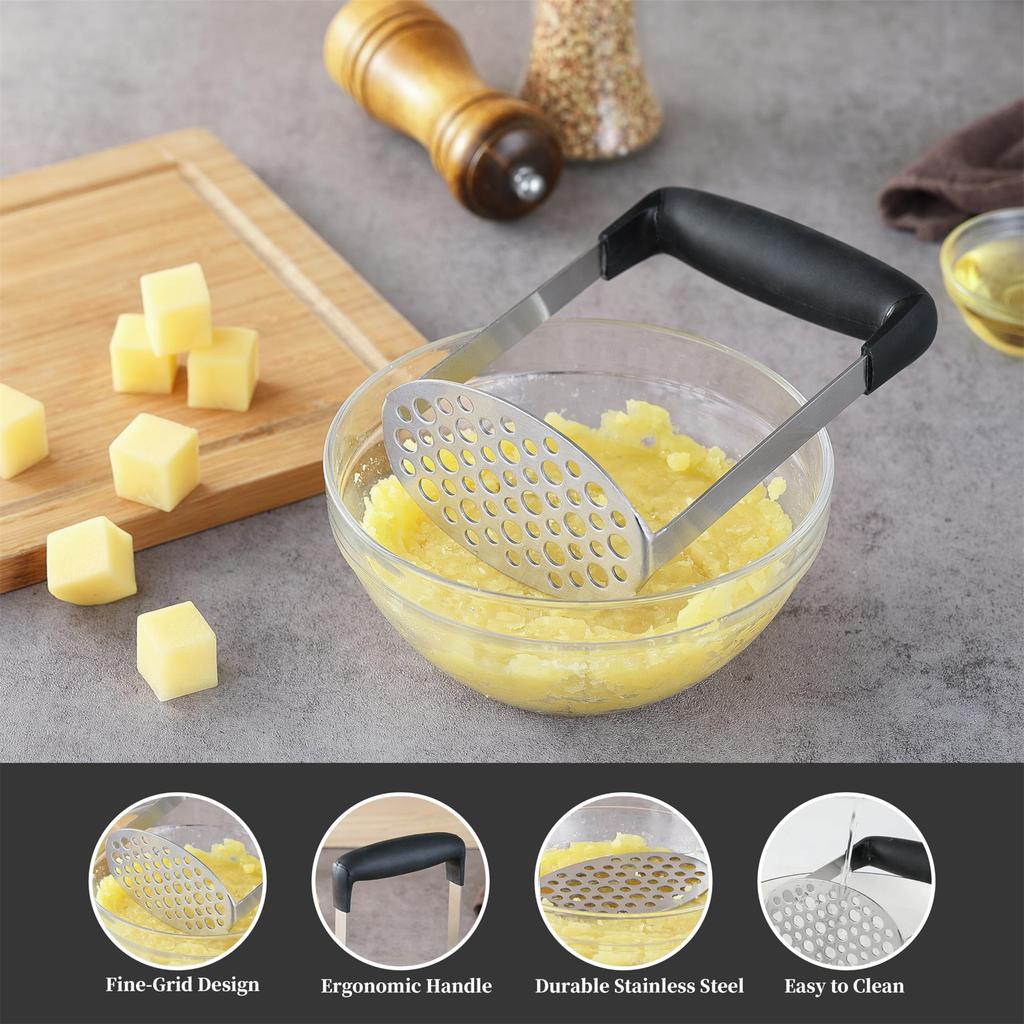 Stainless Steel Potato Masher Manual Food Ricer Fruit Vegetable Press Crusher Kitchen Gadget ( BPA Free , No FDA )