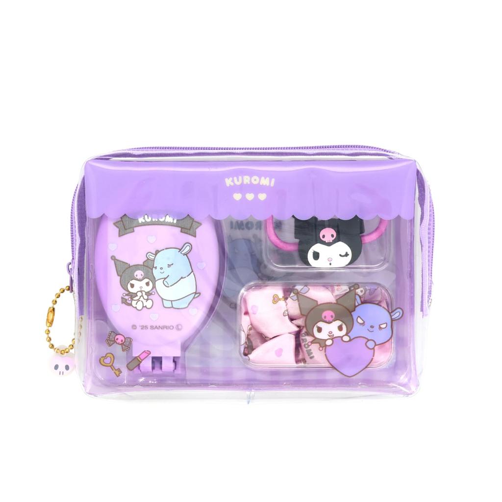 Shobido Sanrio Characters Grooming Set Kuromi SA41249 Includes Hairbrush, Mirror, Scrunchie, and Hair Tie