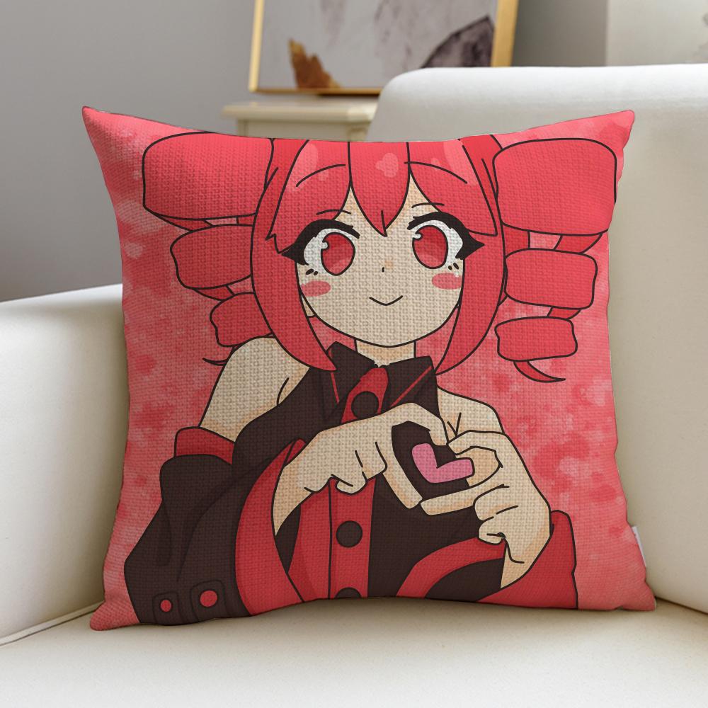 Cute KKasane Teto AnimeS Cushion Cover Breathable and skinfriendly linen pillowcase square removable and washable cushion