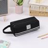Large Capacity Double Layer Pencil Case Solid Color Simple Cute Oxford Cloth Pencil Bag Portable School Stationery Storage