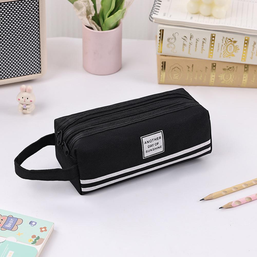 Large Capacity Double Layer Pencil Case Solid Color Simple Cute Oxford Cloth Pencil Bag Portable School Stationery Storage