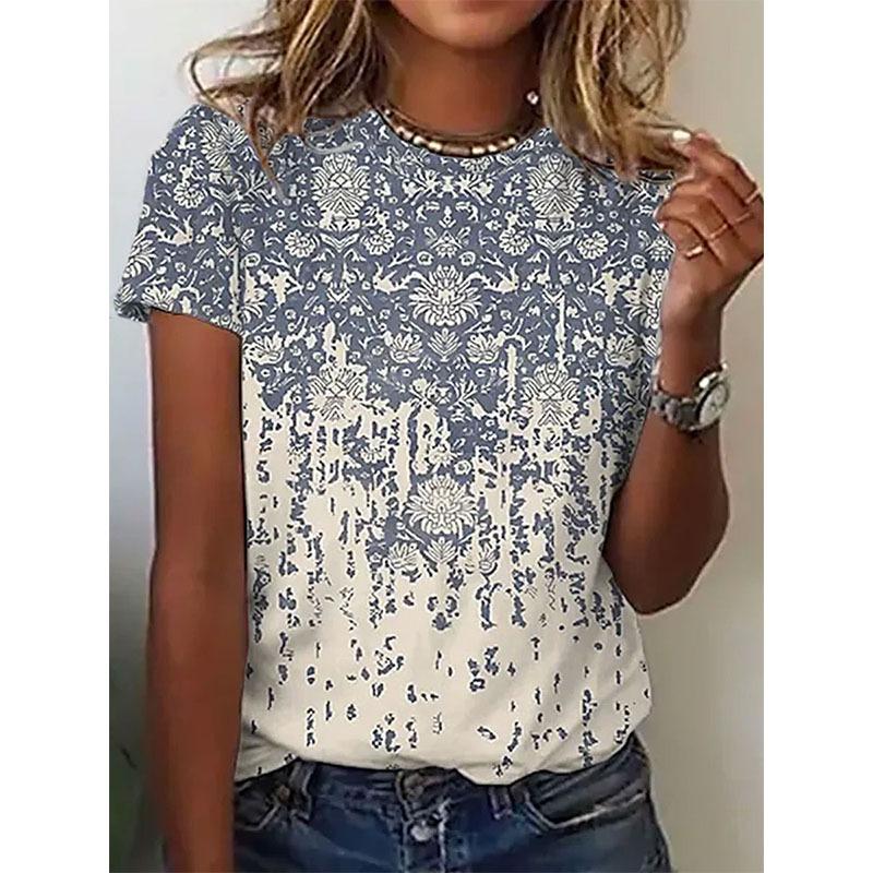 T-shirt Geometriche Stile Etnico alla Moda Maglietta a Manica Corta Oversize da Donna Stampa 3D Retrò Top Harajuku Magliette Abbigliamento Donna