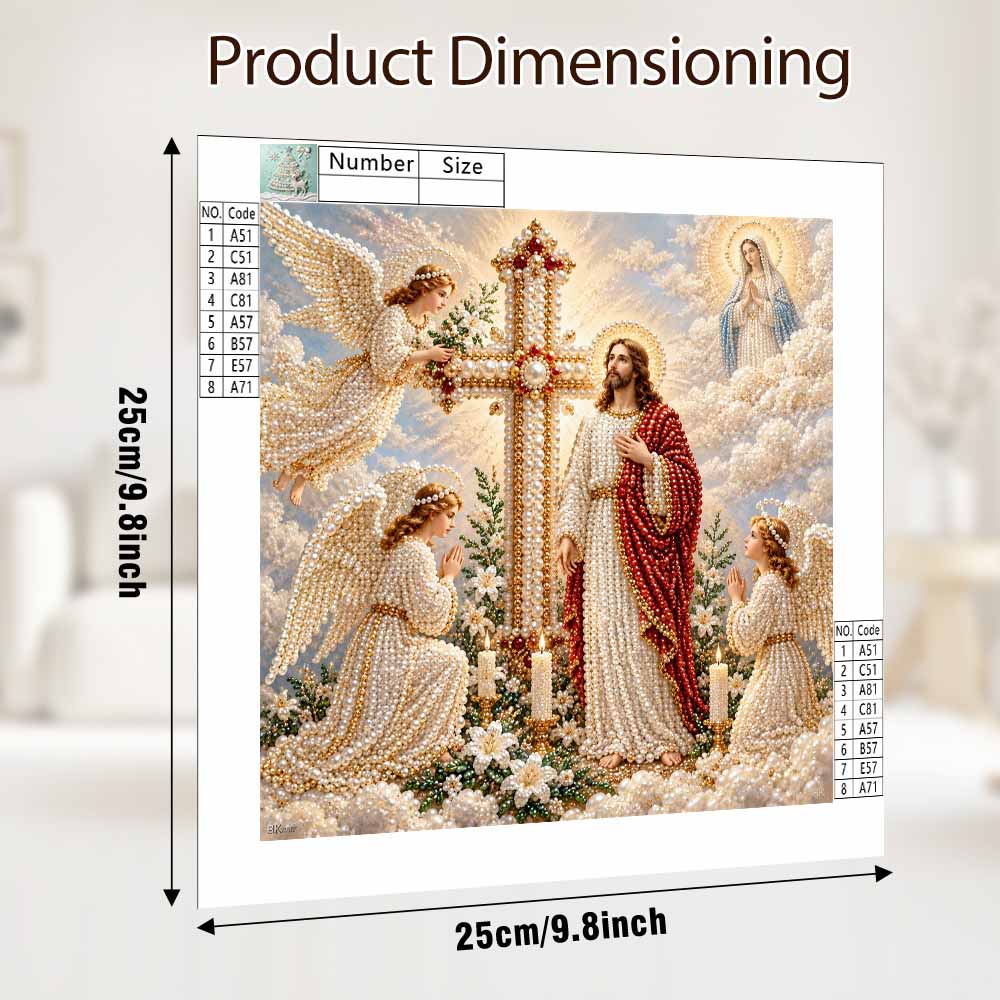 Pearl Painting 5D DIY Decorative Painting. Jesus Christ Cross and Angels. Cute Birthday Gift. Handmade Art Painting