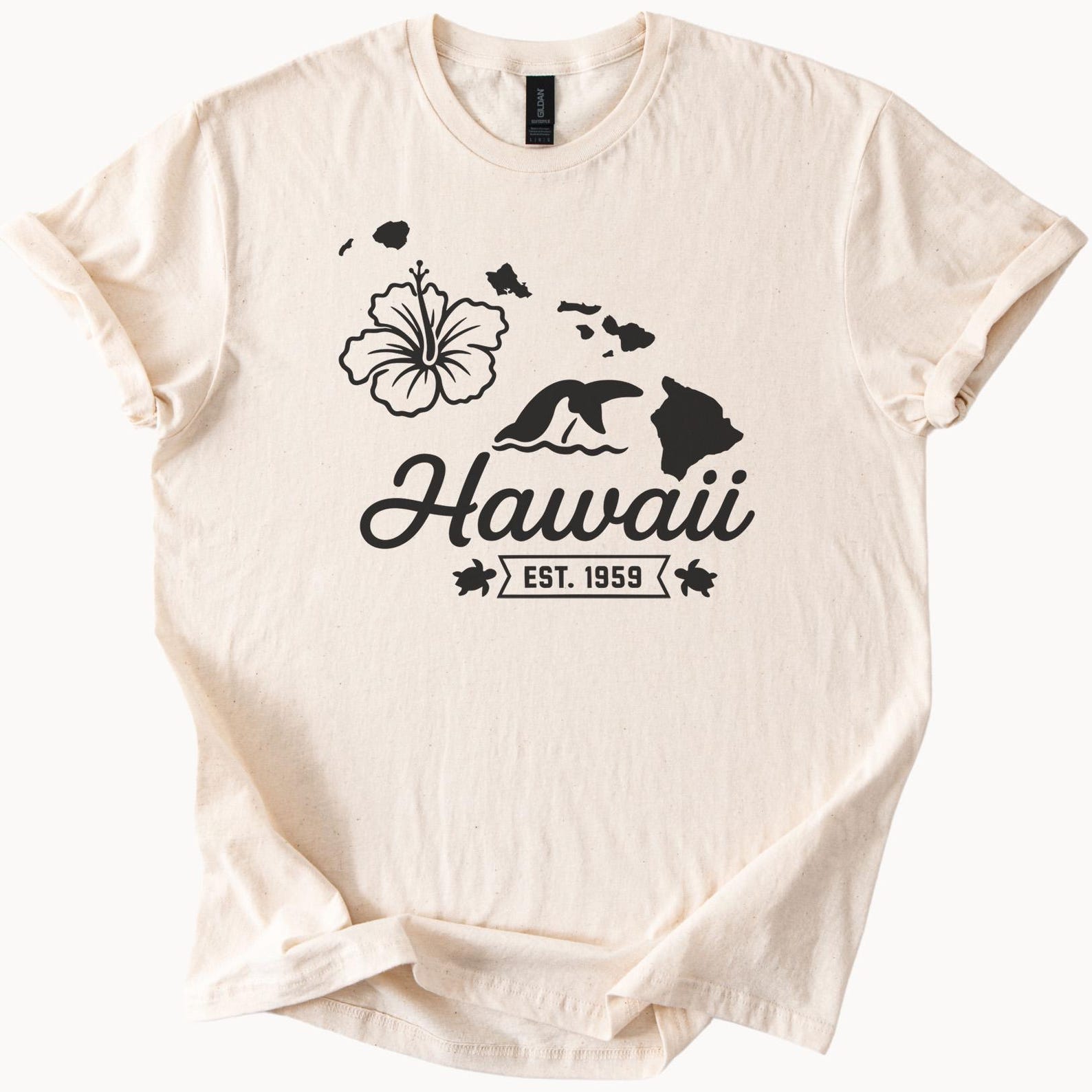 Hawaii Graphic T Shirt Whale Hibiscus Flower State Map Turtles Est 1959 Island Ocean Nature Lovers Hawaiian Souvenir Tee 100