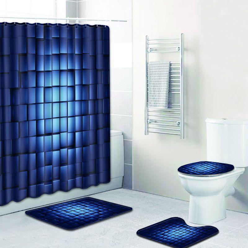 Creative 3D Printing Bathroom Non-Slip Floor Mat Shower Curtain Combination Carpet European And American Style