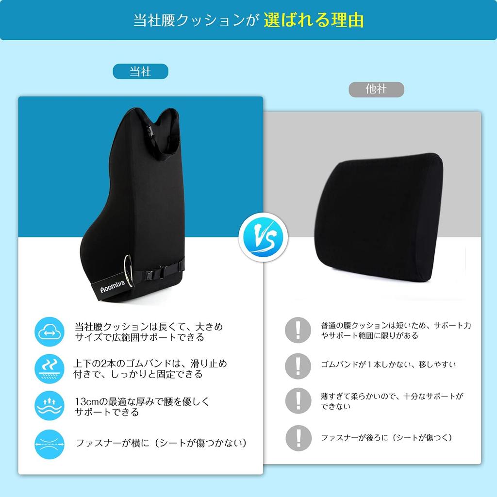 Aoomiya Memory Foam Lumbar Support Cushion with Top and Bottom Elastic Will Not Fall Seat Back Adjustable Mounting Gaming Computer Chair Bands, Over,