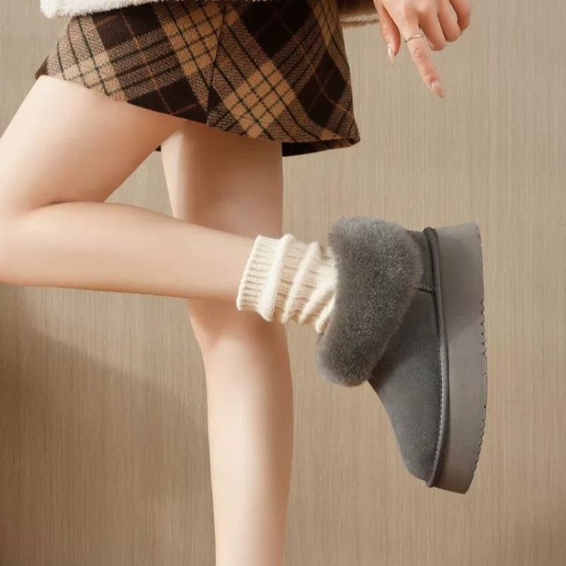 Low-top One-pedal Thick-soled Inner Height-increasing Snow Boots for Women's New Winter Outer Wear Warm Fluffy Bread Cotton Shoes