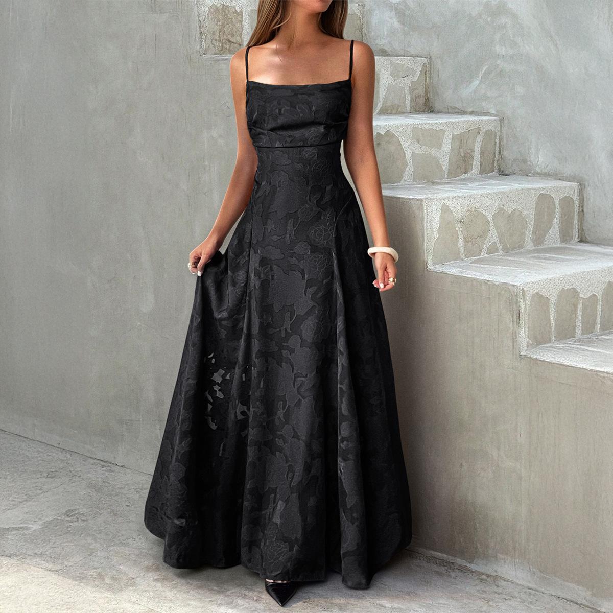 European and American temperament vacation dress suspender long dress pattern dress women s clothing 2026 spring and summer S чёрный