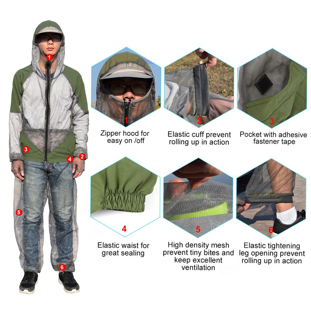 Outdoor Mosquito Repellent Suit Bug Jacket Mesh Hooded Suits Fishing Hunting Camping Jacket Insect Protective Mesh Fishing Cloth