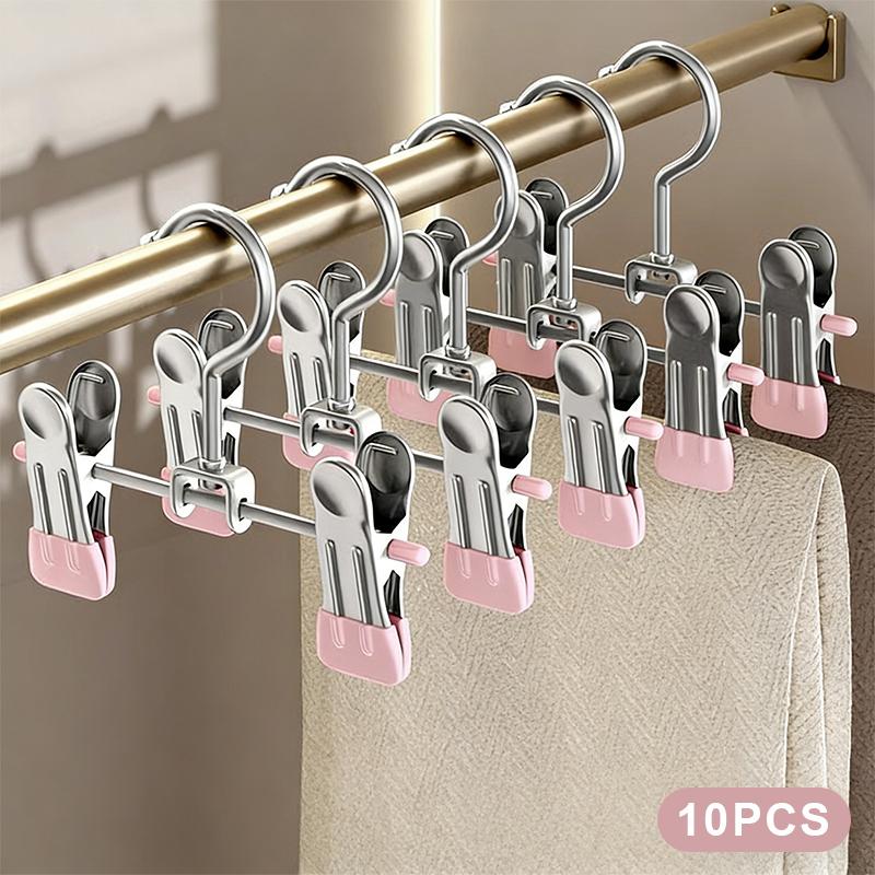 Многофункциональные прищепки из нержавеющей стали с портативным крючком, не оставляющие следов, вешалка для детских штанов для хранения джинсов и юбок 10pcs