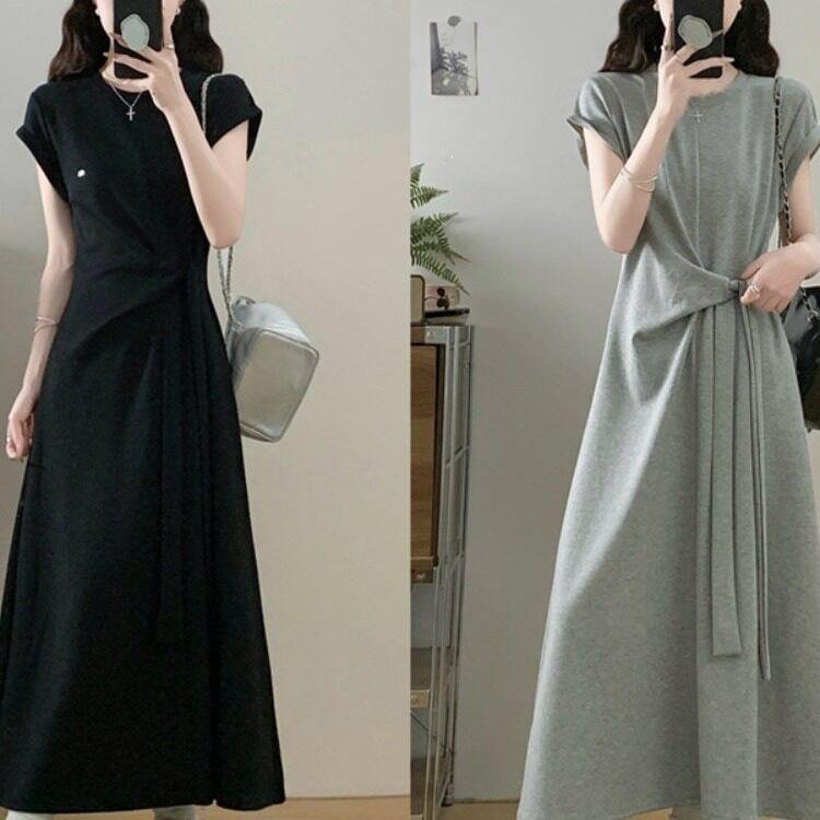 Summer Fashion Foreign Style Large Size Fat Mm Design Sense Lace-up Waist Dress Women's Thin Casual T-shirt Skirt