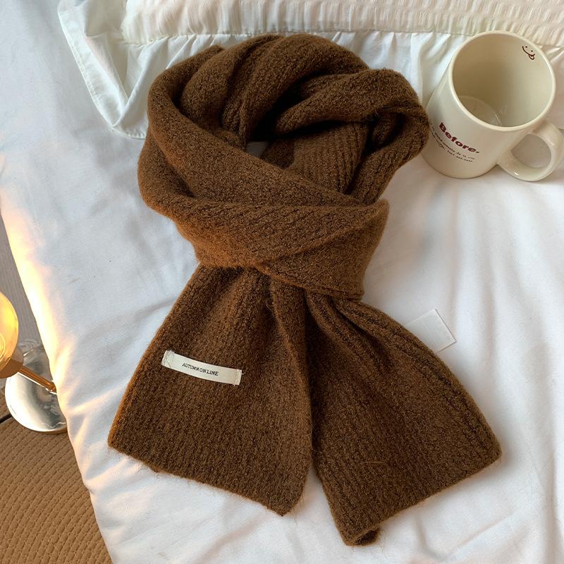 

Scarf Women s New Winter Knitted Wool Scarf Red Korean Version Versatile High End Solid Color Warm Couple 166*22cm