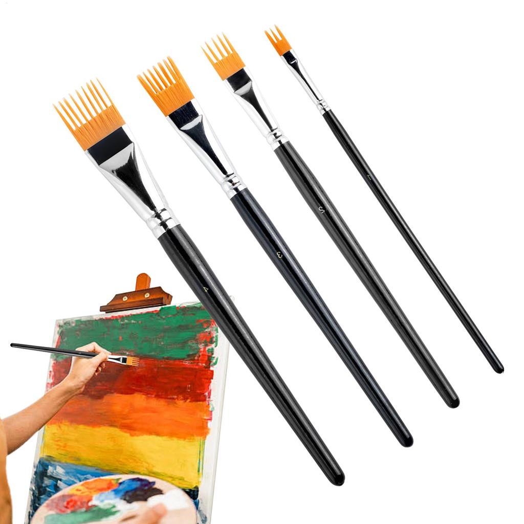 4pcs Serrated Shape Paintbrush Set for Watercolor Oil Digital Painting - Landscape Leaf Art Brushes for Artists & Students