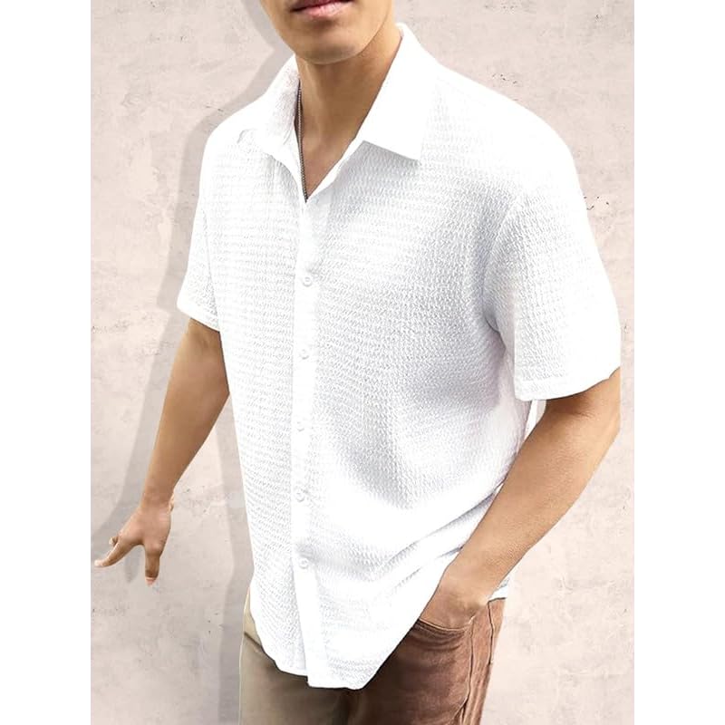 Tee Projekt Mens Popcorn Shirt Texture Pattern Mens Casual Shirt Half Sleeves Goa Beach Summer Shirt Black