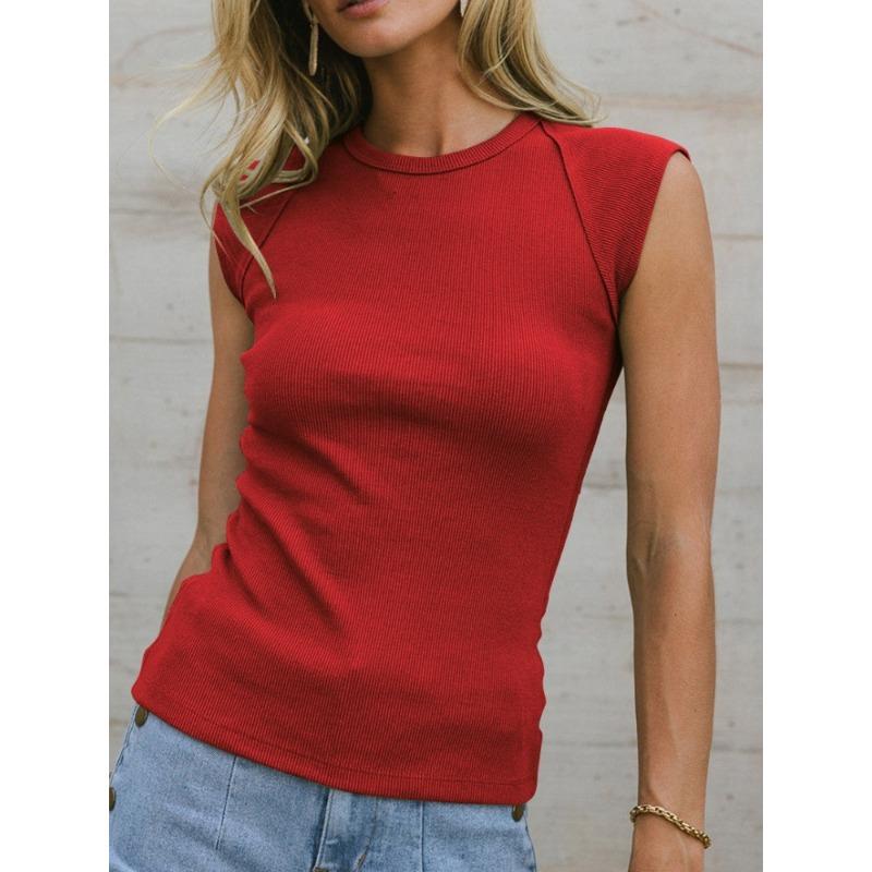 Women's Summer Fashion Solid Color Sleeveless Crew Neck Slim Ribbed Sexy Spice Top