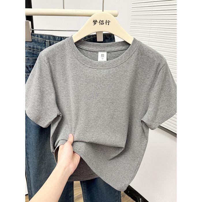Women Plus Size Solid Color Positive-Shoulder Short Sleeve T-Shirt Summer Casual Commuter Top