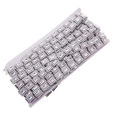 Applique da cucito con rifiniture a nastro con catena quadrata in cristallo da 10 iarde, argento