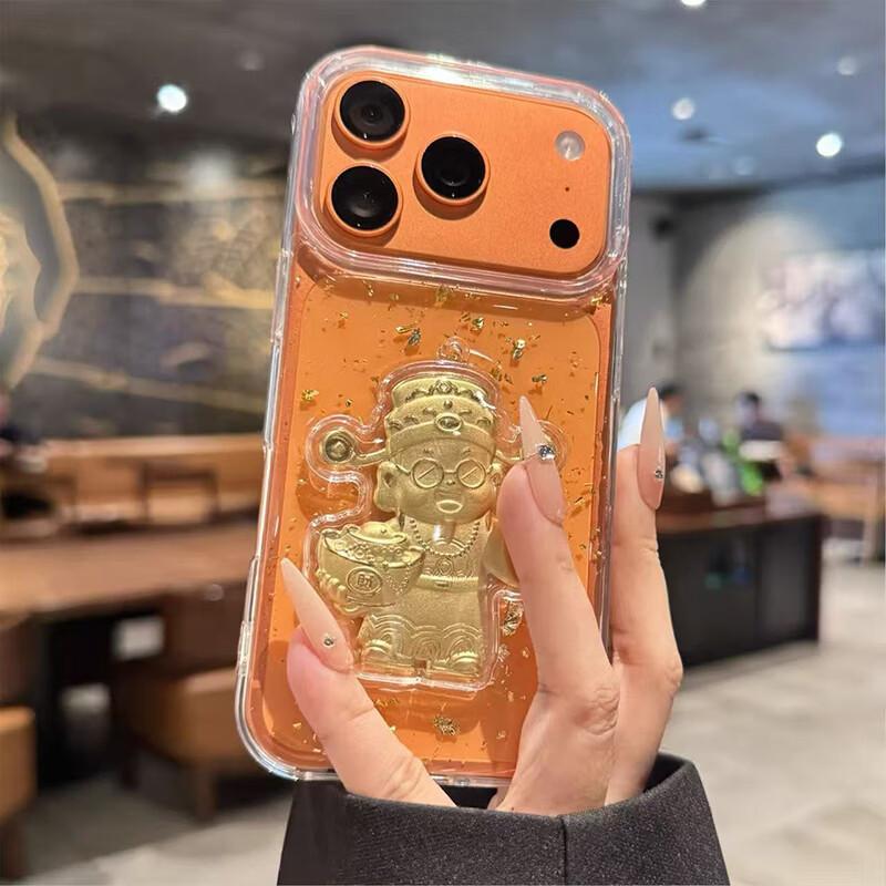 Compatible iPhone 17 Pro Case Transparent Shockproof 3D Premium Epoxy Gold Foil Minimalist Case God of Wealth