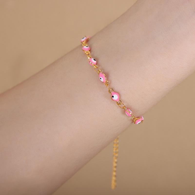 French Retro Colorful Enamel Titanium Steel Necklace & 18K Gold Bracelet - Versatile Personalized Niche Jewelry for Women