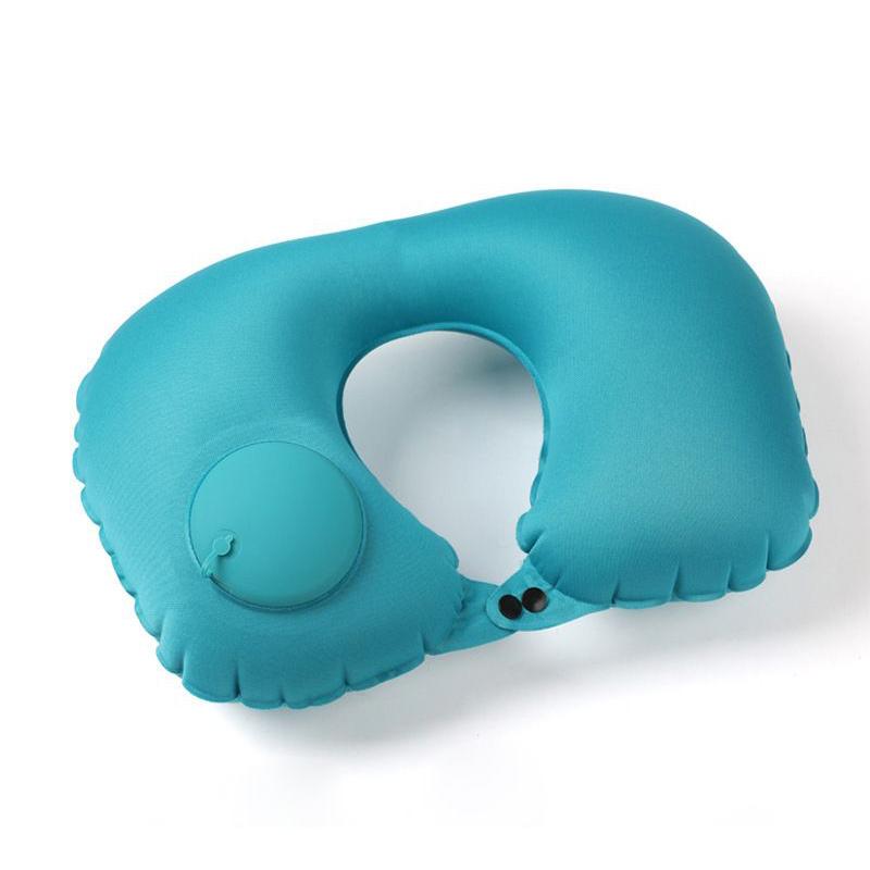 Neck Support Press on Inflatable Pillow to Relax Neck Travel U-shaped Pillow Foldable and Portable with Leak Proof Device