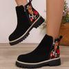Winter 2025 Suede Print Booties Women's Plus Size Side Zipper Vintage Round Toe Muffin Martin Boots