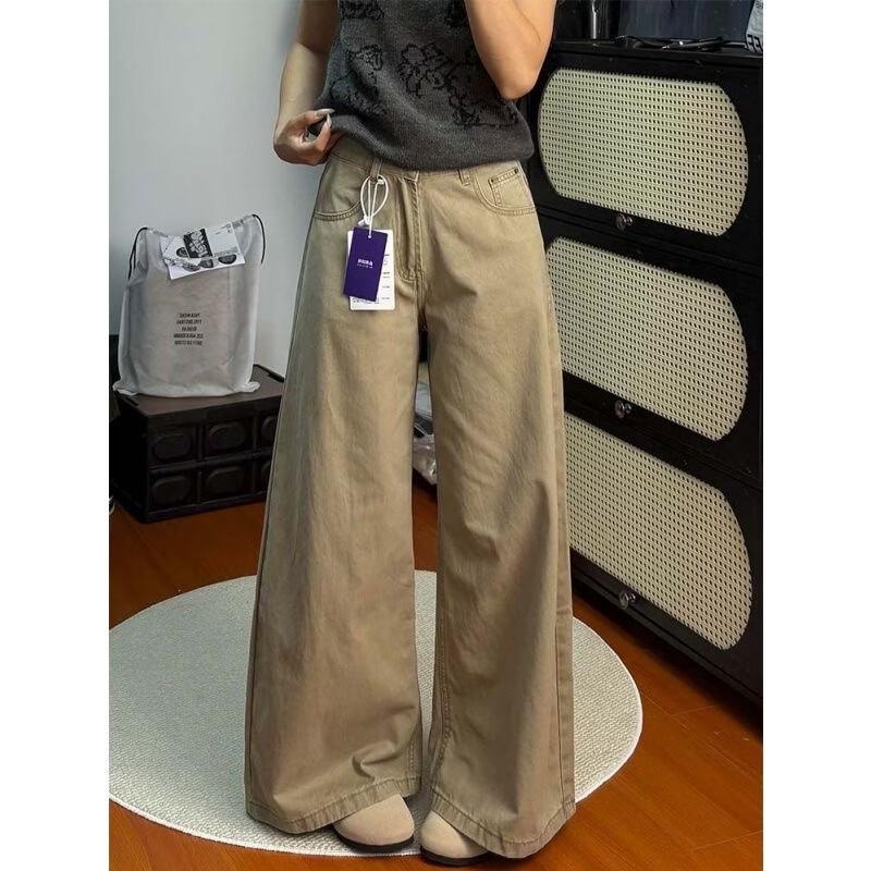 Women s Khaki Drapey Wide-Leg Casual Pants L