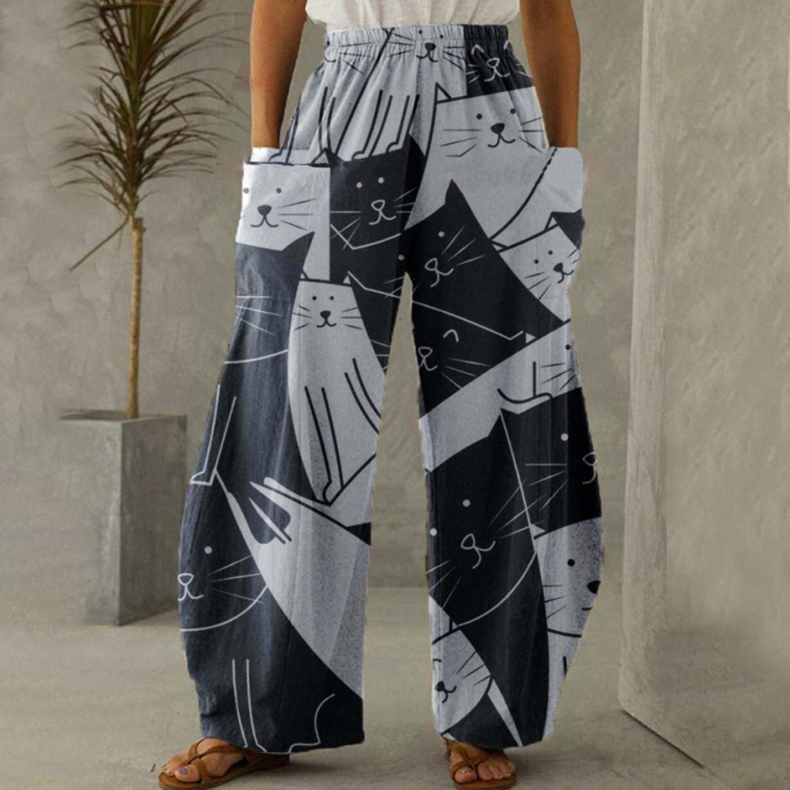 Женские летние модные хлопковые льняные брюки Мешковатые повседневные брюки XXL серый