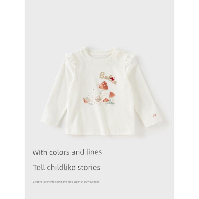 [Same Style In the Mall] David Bella Kidsren's Long-Sleeved T-Shirt 2026 Spring New Style Girls' Pure Cotton Casual Top