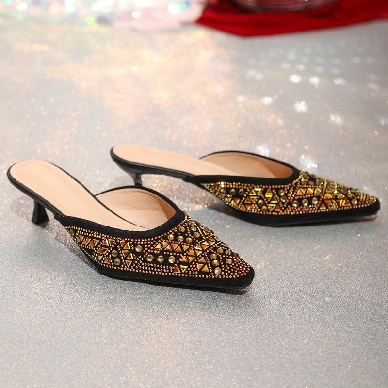 

Summer new pointed thin heel sandals women s outer wear temperament bag head high heels non-slip soft sole 41