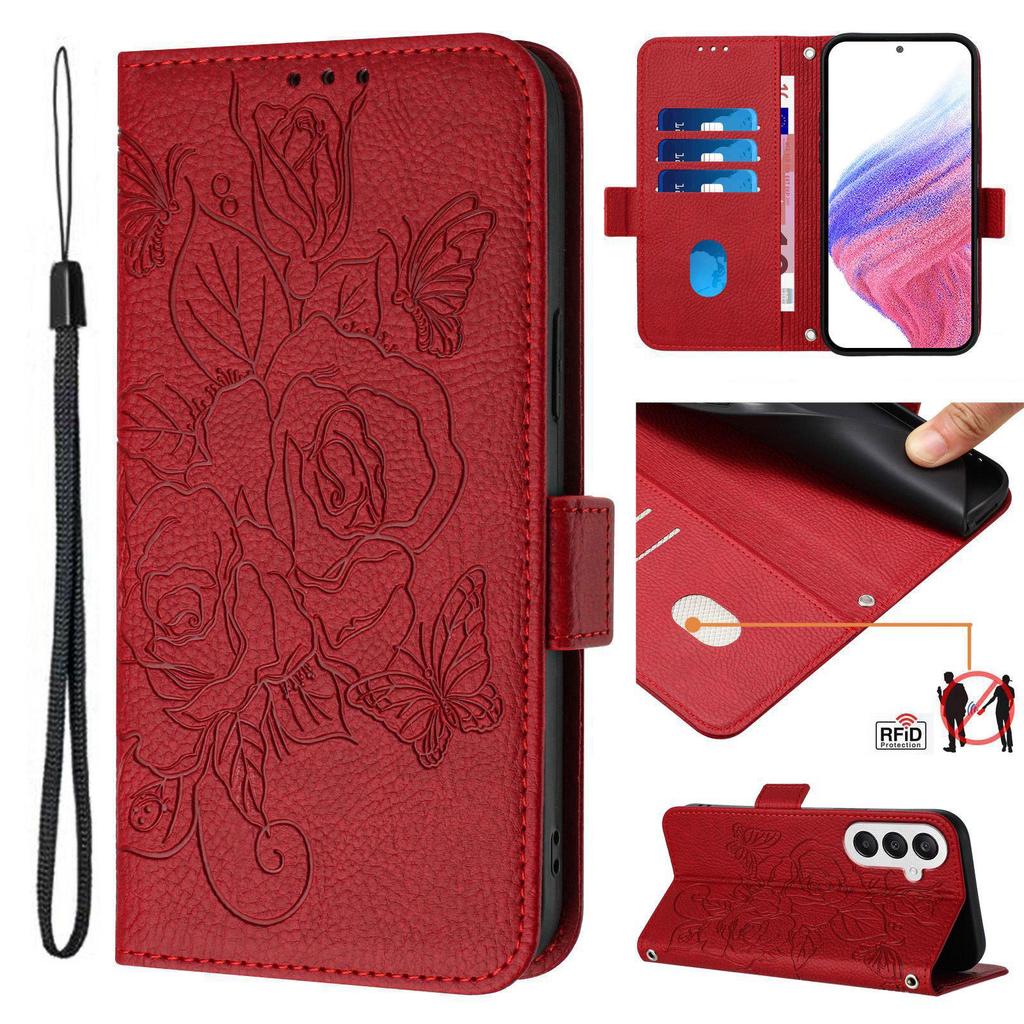ZTE A52 Flip Anti-theft Brush for Rose Flower Embossed Blade V60 4G Card Slot