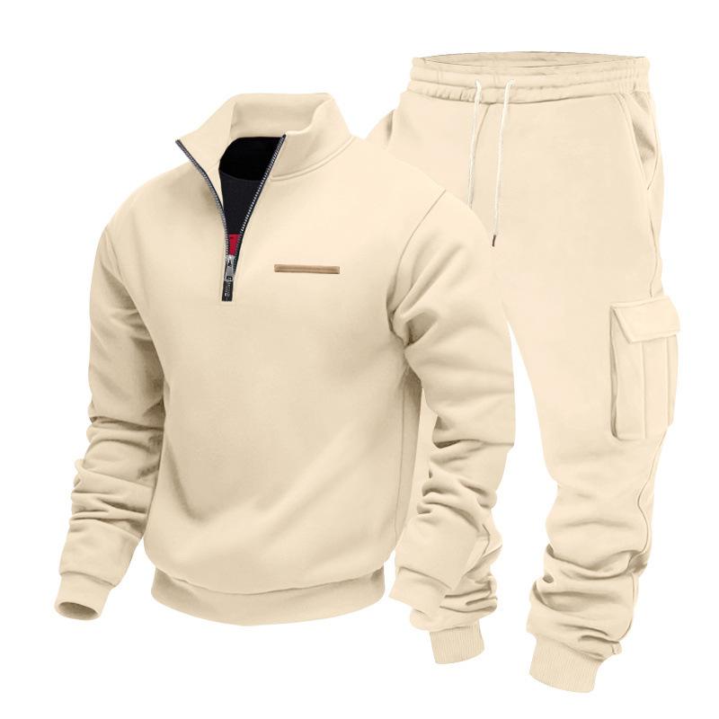 Men's 1/4 Zip Stand Collar Tracksuit 2 Piece Outfit Long Sleeve Sweatshirt & Cargo Jogger Pants Set Casual Athletic Sweatsuit