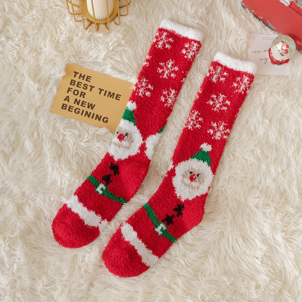 Thickened Floor Sleep Sock Coral Fleece Coral Plush Socks New Long Christmas Socks  Christmas
