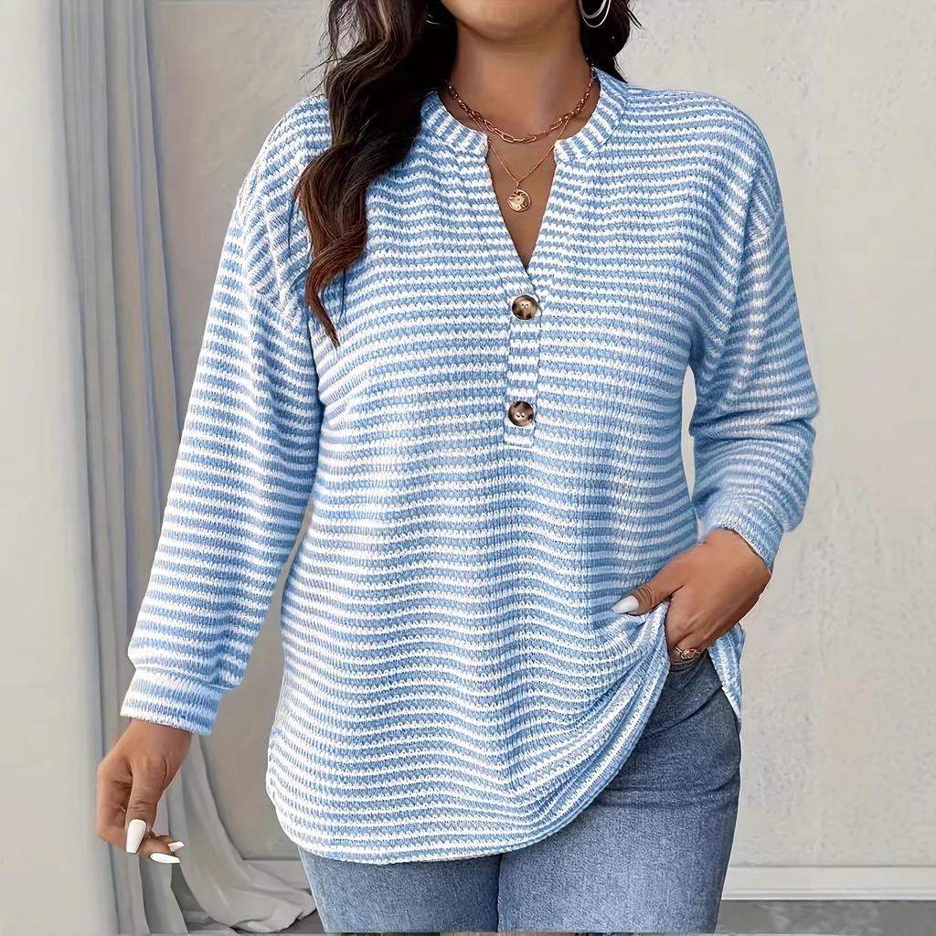 2025 New Pineapple Plaid Button T-shirt: Striped Casual Plus Size Women's Fashion
