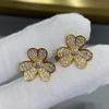 Luxury 3D Clover Stud Earrings With Full Micro Pave Cubic Zirconia Post Gold Tone Options