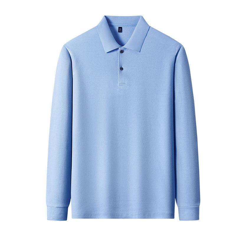 100% Mercerized Cotton Autumn Solid Color Long-Sleeved Polo Shirt Men'S High-End Casual Lapel Bottoming Shirt