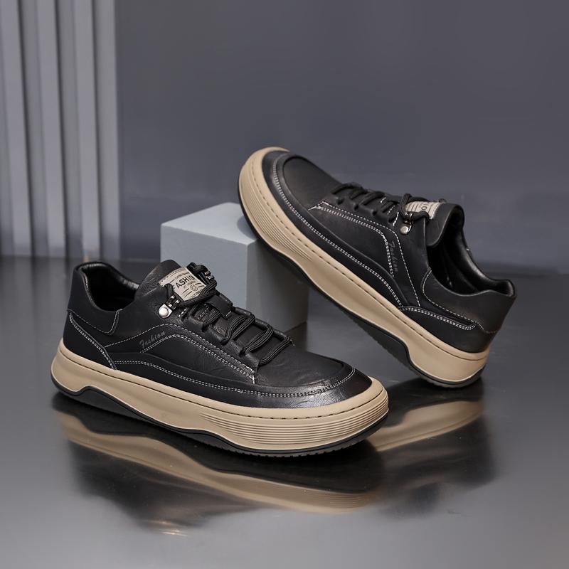 

Golden Sapling 38-44 Mens Leather Vulcanize Shoes Retro Cowhide Leather Thick Bottom Leisure Sneakers Men Casual Sport Flats 44 чёрный