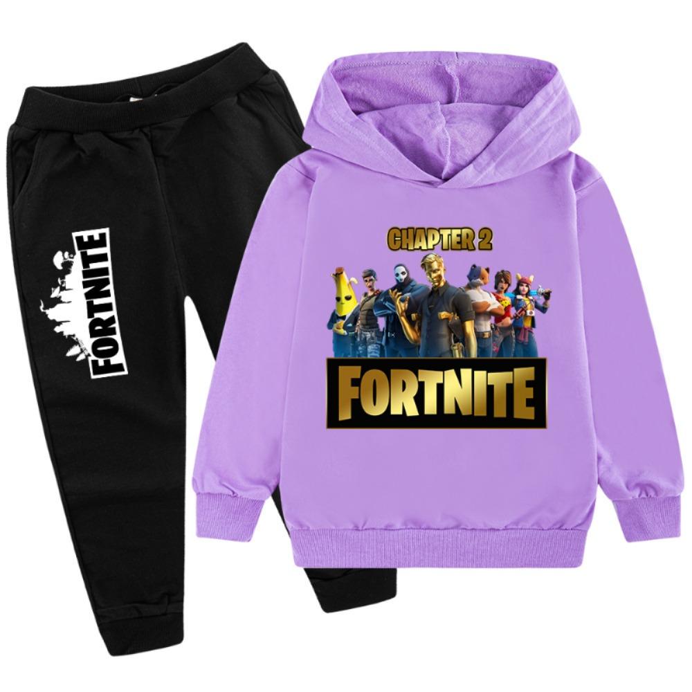 

2 шт. Набір одягу Fortnite для хлопчиків та дівчаток Осінь Зима Модні штани з кишенями Худі З довгим рукавом Толстовка Одяг на Хелловін Подарунок 100