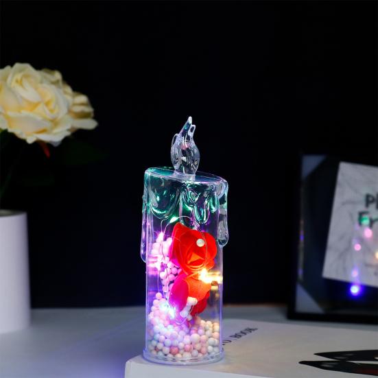 1Pc/2Pcs Eternal Flower Flameless Candles LED Flickering Pillar Candles Valentine's Day Night Light for Wedding Home Decor
