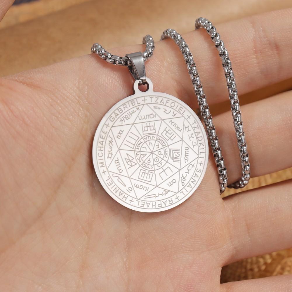Seven Archangels Amulet Stainless Steel Necklaces Men Seal of Solomon Talisman Necklace Protection Jewelry Collar Hombre N1162S2