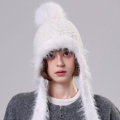 Strickmütze Damen Winter Samt Ohrenschutz Warme Fliegermütze Wollmütze