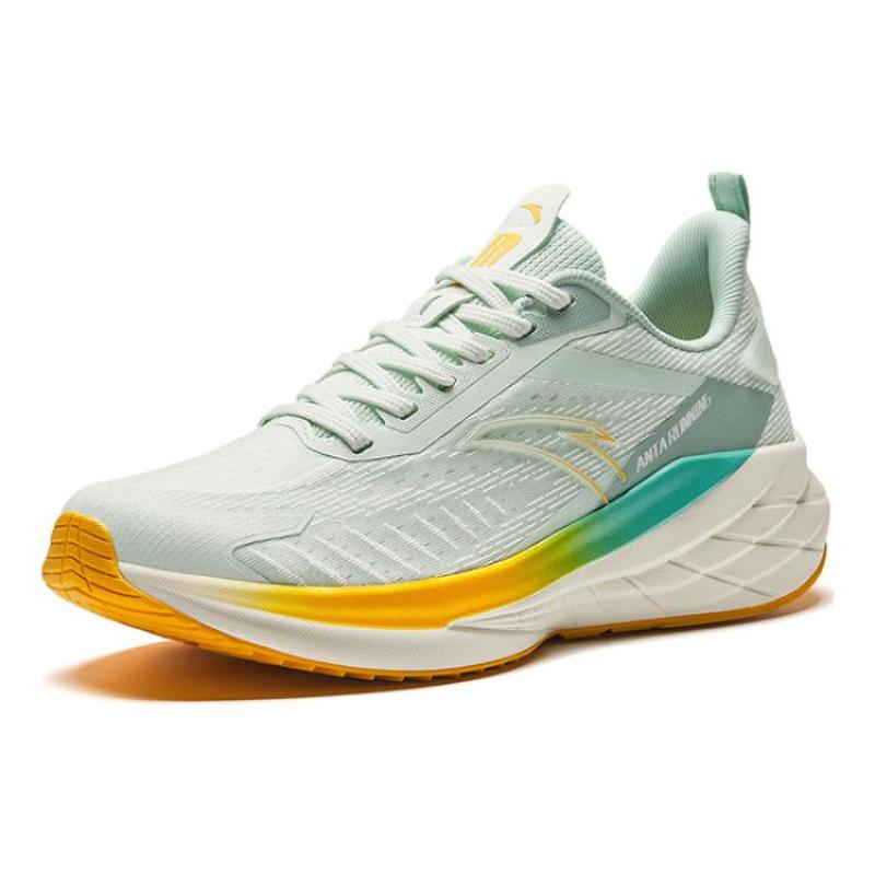 Anta Cushioning Anti Slip Wear Resistant Breathable Lightweight Rebound Low Top Running Shoes Men's Green Yellow Sneakers 912425502-3