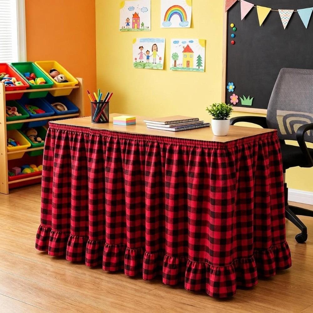 Ruffled Edge Gingham Table Skirt Hook and Loop Plaid Ruffled Table Skirt Wedding