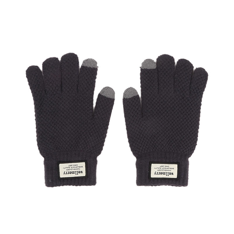 Men Winter Oversized Touch Screen Knitted Gloves Thick Plush Jacquard Windproof Warm Full Finger Thermal Mittens