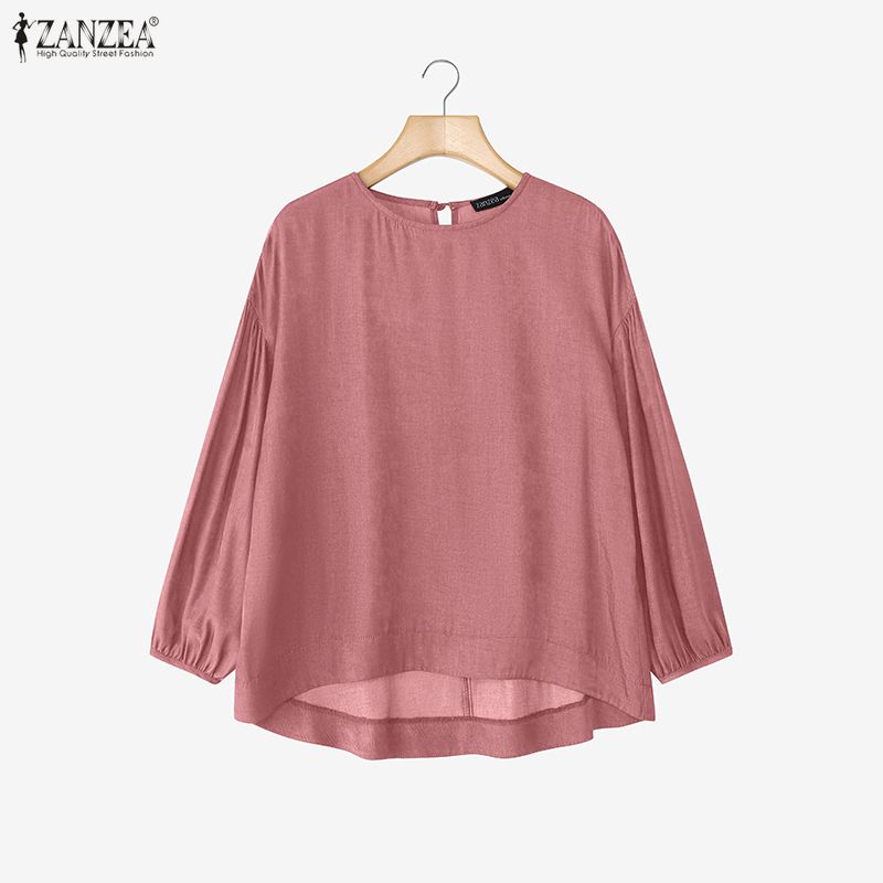 ZANZEA Lässige Bluse mit Rundhalsausschnitt und 3/4-Ärmeln für Damen