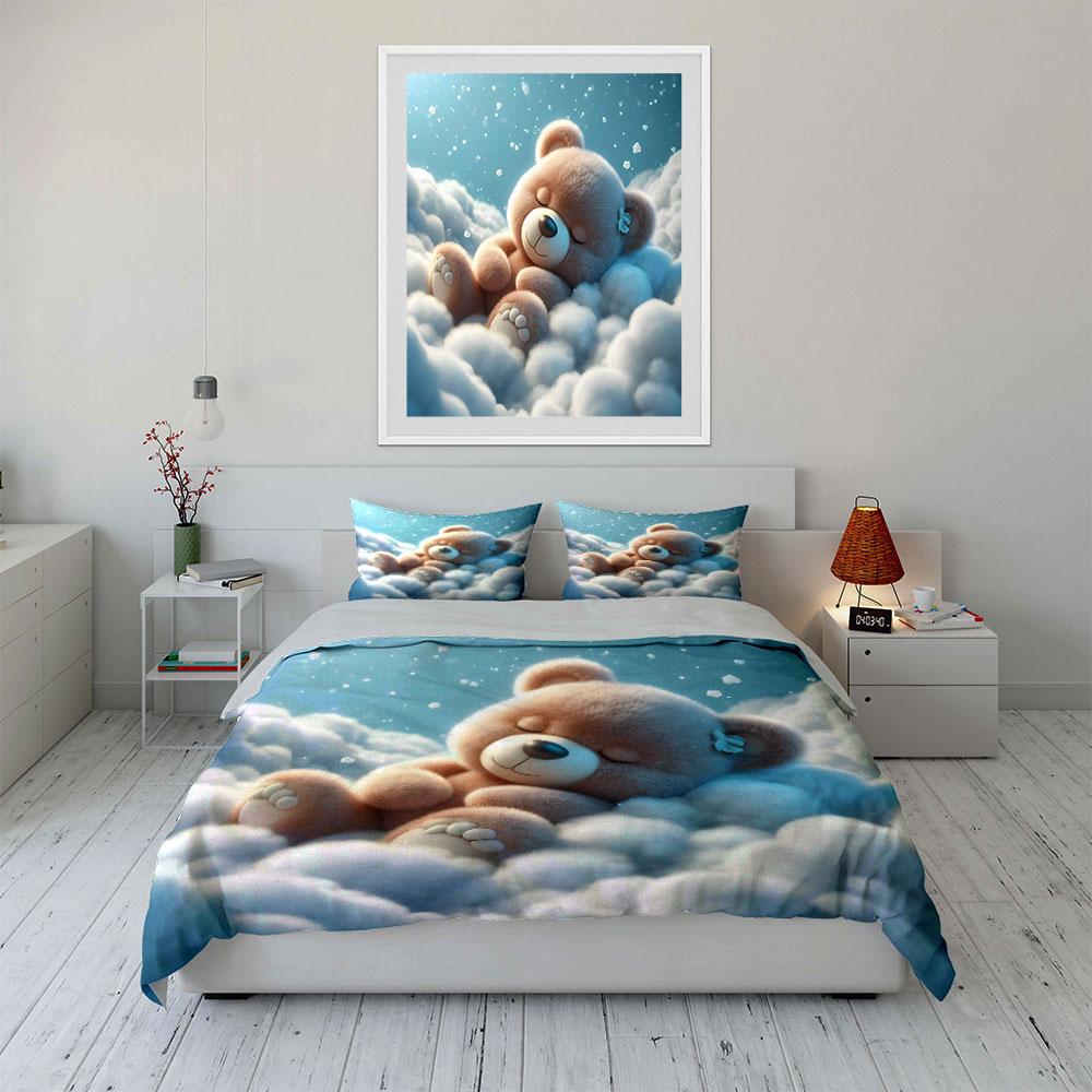 Plush Teddy Sleeping Peacefully Printed Duvet Cover Set1 Duvet Cover+2 Pillowcasemulti Size Bedroom Bedding Decor Luxury Gifts