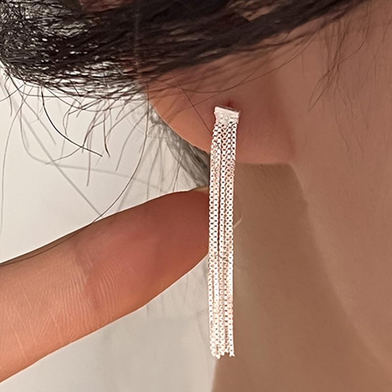 Simple Version S925 Silver Dense Snake Bone Tassel Drop Earrings Women Golden Silver Color Party Fine Jewelry Girl Gift Wholesal