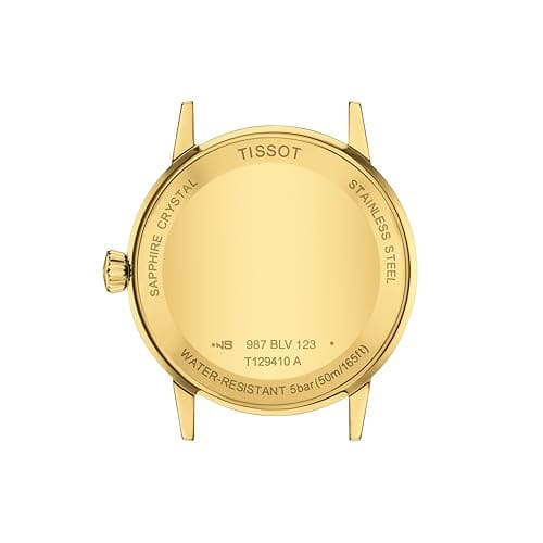 Tissot Men's Classic Dream 316L Stainless Steel Case Yellow Gold PVD Coated Quartz Watch with Brown Leather Strap, Size 22 (T1294103626100), Brown, Cl