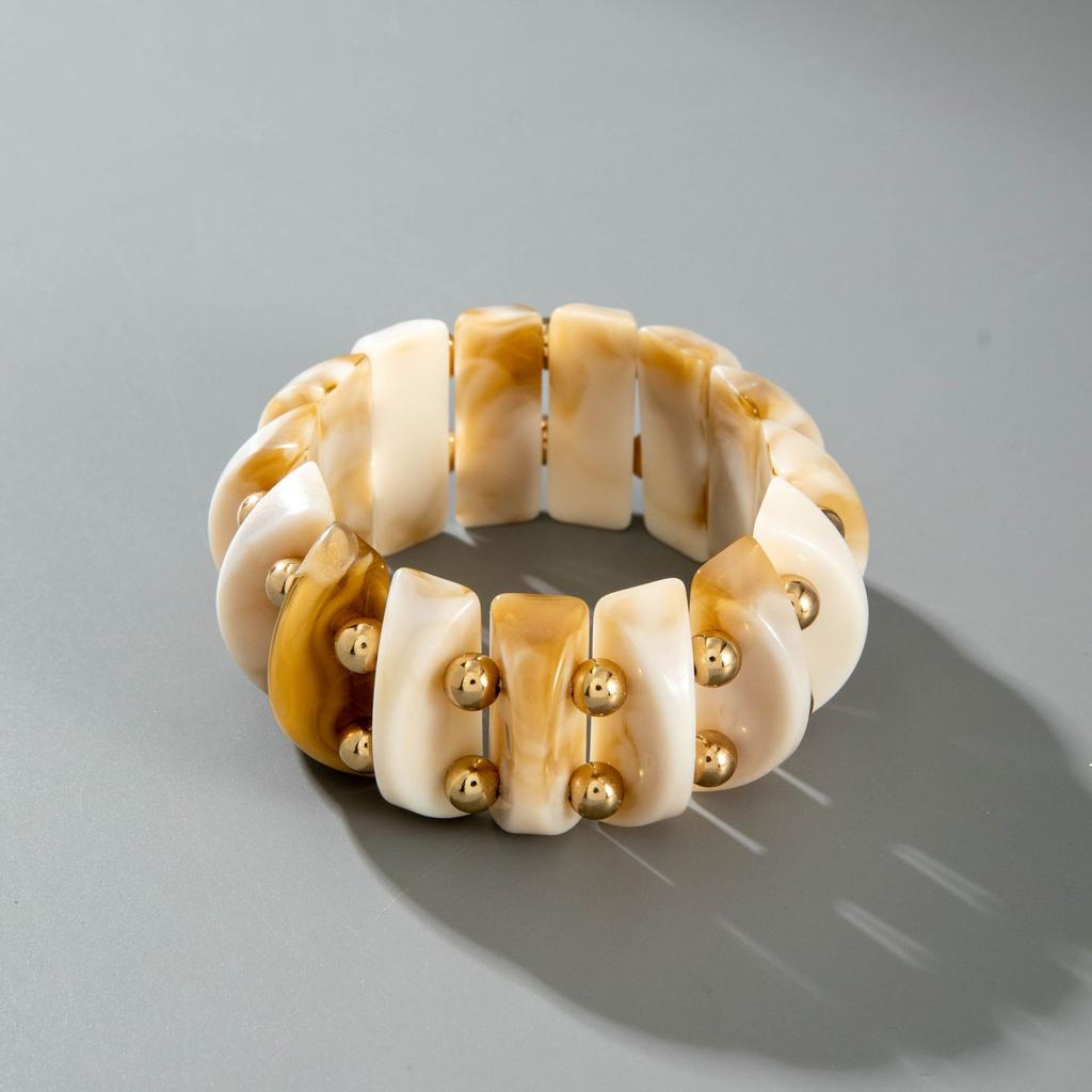 15 Style Vintage Minimalist Elegant Coffee White Resin Elastic Bangle Smooth Open Bracelets Women Daily Holiday Jewelry