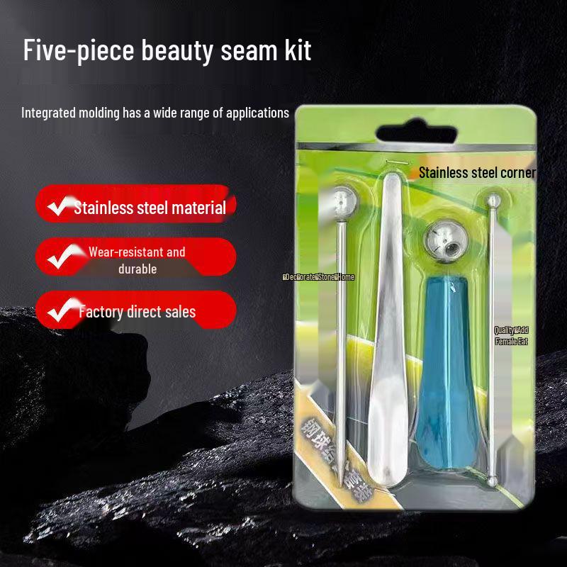 5-Piece Stainless Steel Grout Tool Set: Corner Groover, Grouting Ball, Scraper & Seam Cleaner Stainless Steel 5-Piece Set